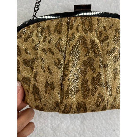 Kate Landry Womens Hand Bag Gold Brown Leopard Print Chain Clasp S - Picture 9 of 11